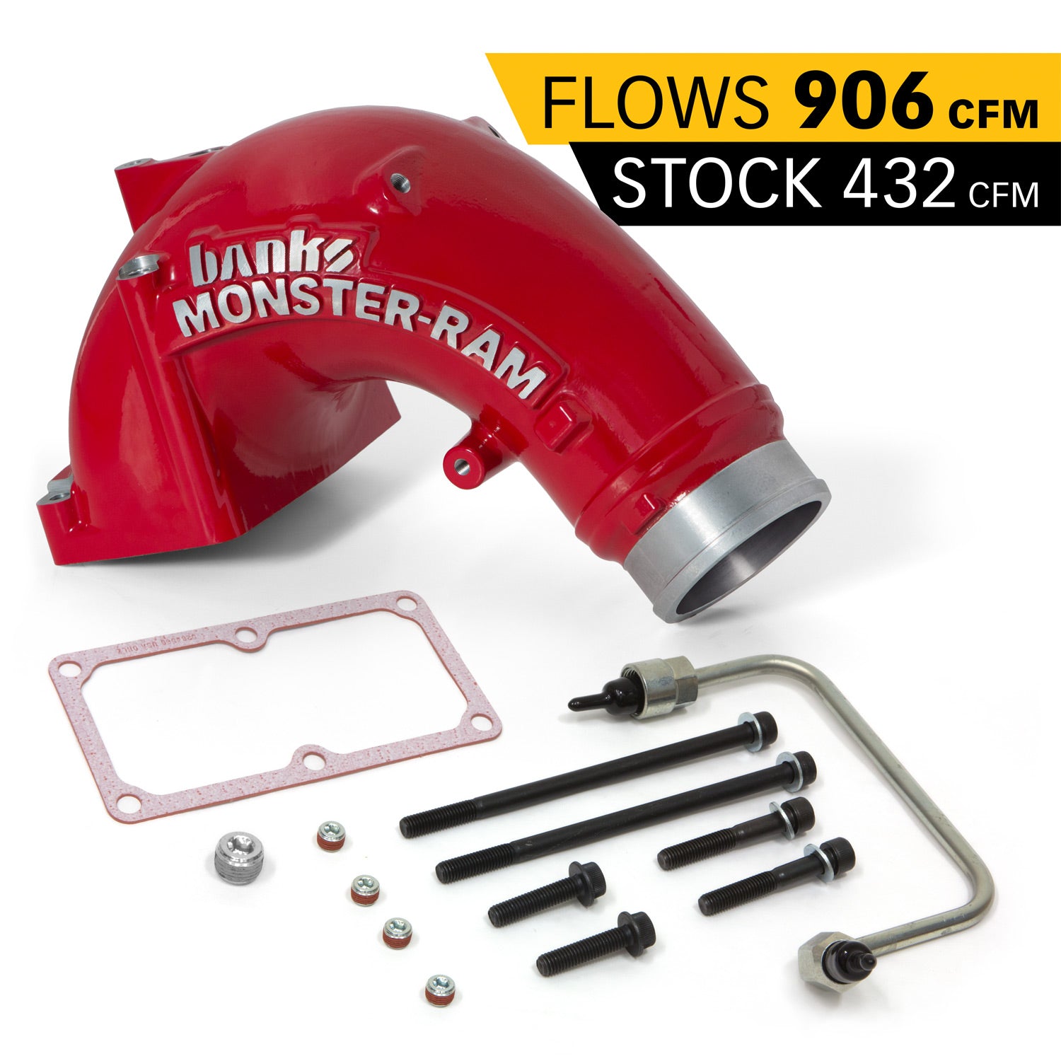 Monster-Ram Intake Elbow Kit W/Fuel Line 3.5 Inch Red Powder Coated Dodge/Ram 2500/3500 6.7L Banks Power