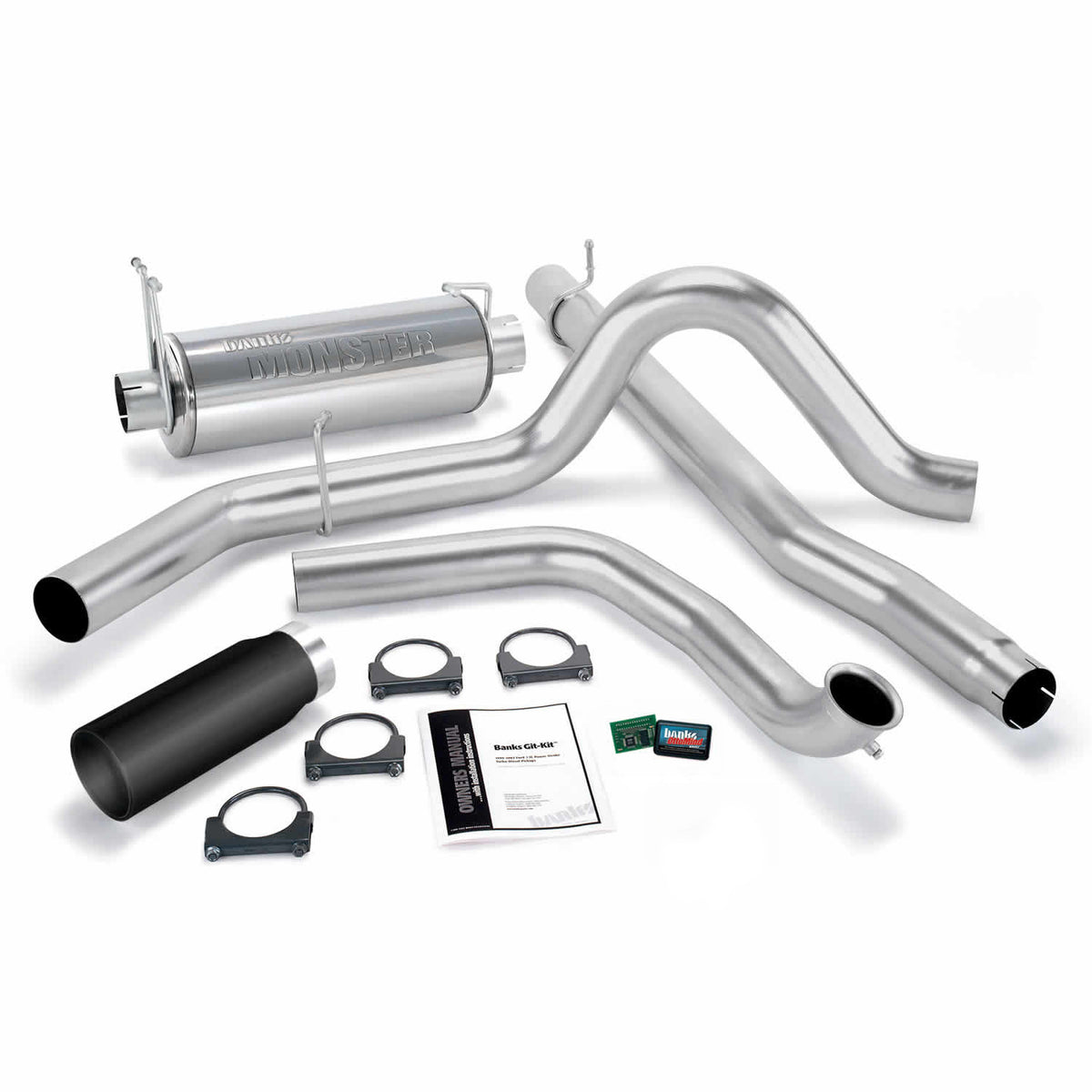 Git-Kit Bundle Power System W/Single Exit Exhaust Black Tip 99 Ford 7.3L Truck W/Catalytic Converter Banks Power