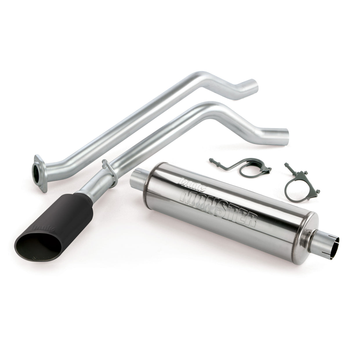 Monster Exhaust System Single Side Exit Black Ob Round Tip 14-18 Chevy 5.3L CCSB Banks Power