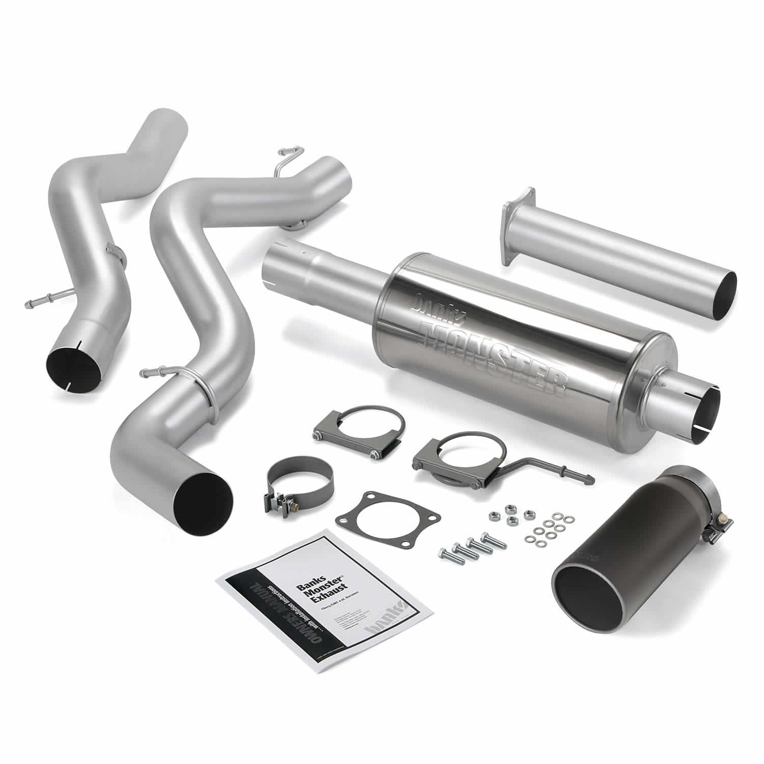 Monster Exhaust System Single Exit Black Round Tip 02-05 Chevy 6.6L EC/CCLB Banks Power