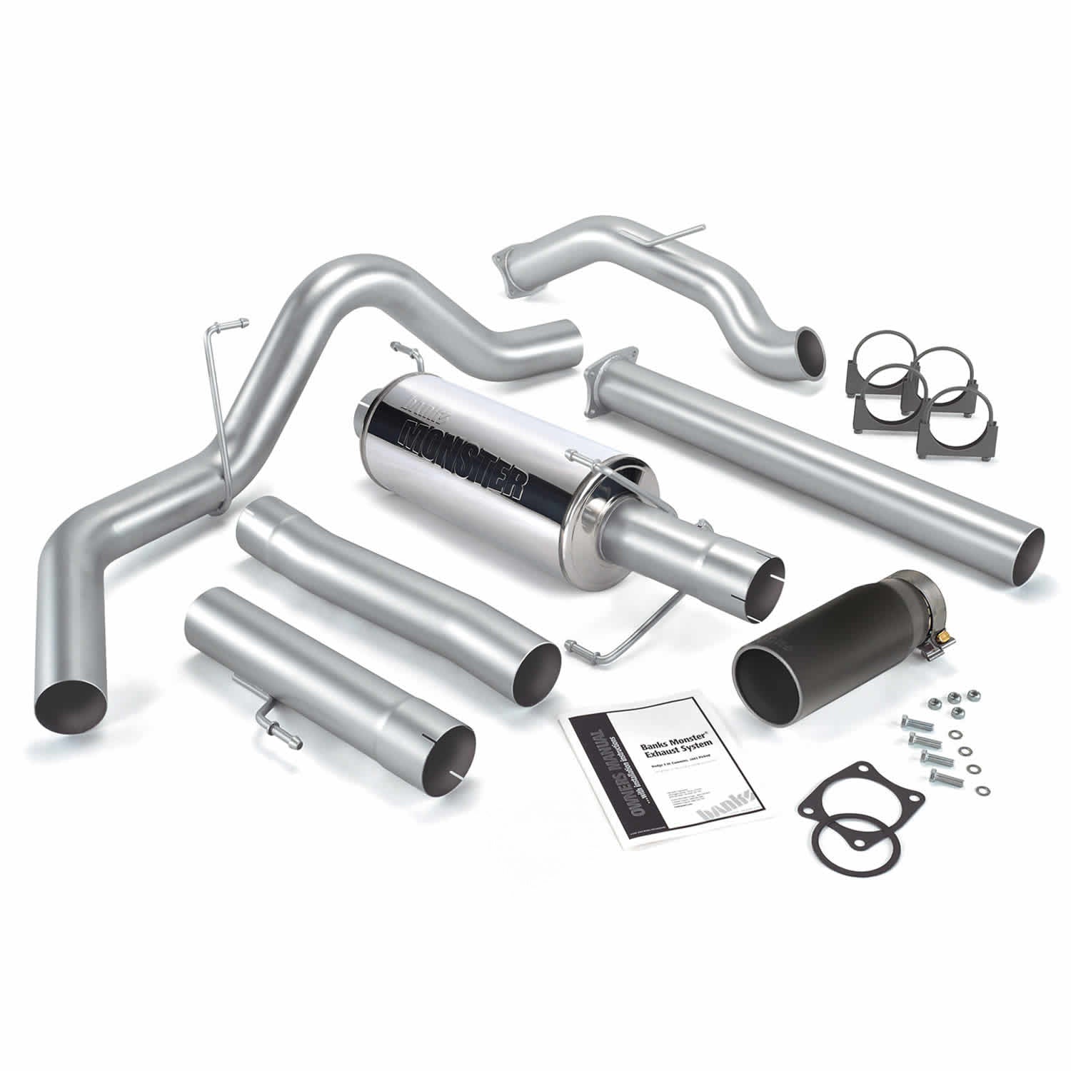 Monster Exhaust System Single Exit Black Round Tip 03-04 Dodge 5.9 SCLB/CCSB W/Catalytic Converter Banks Power