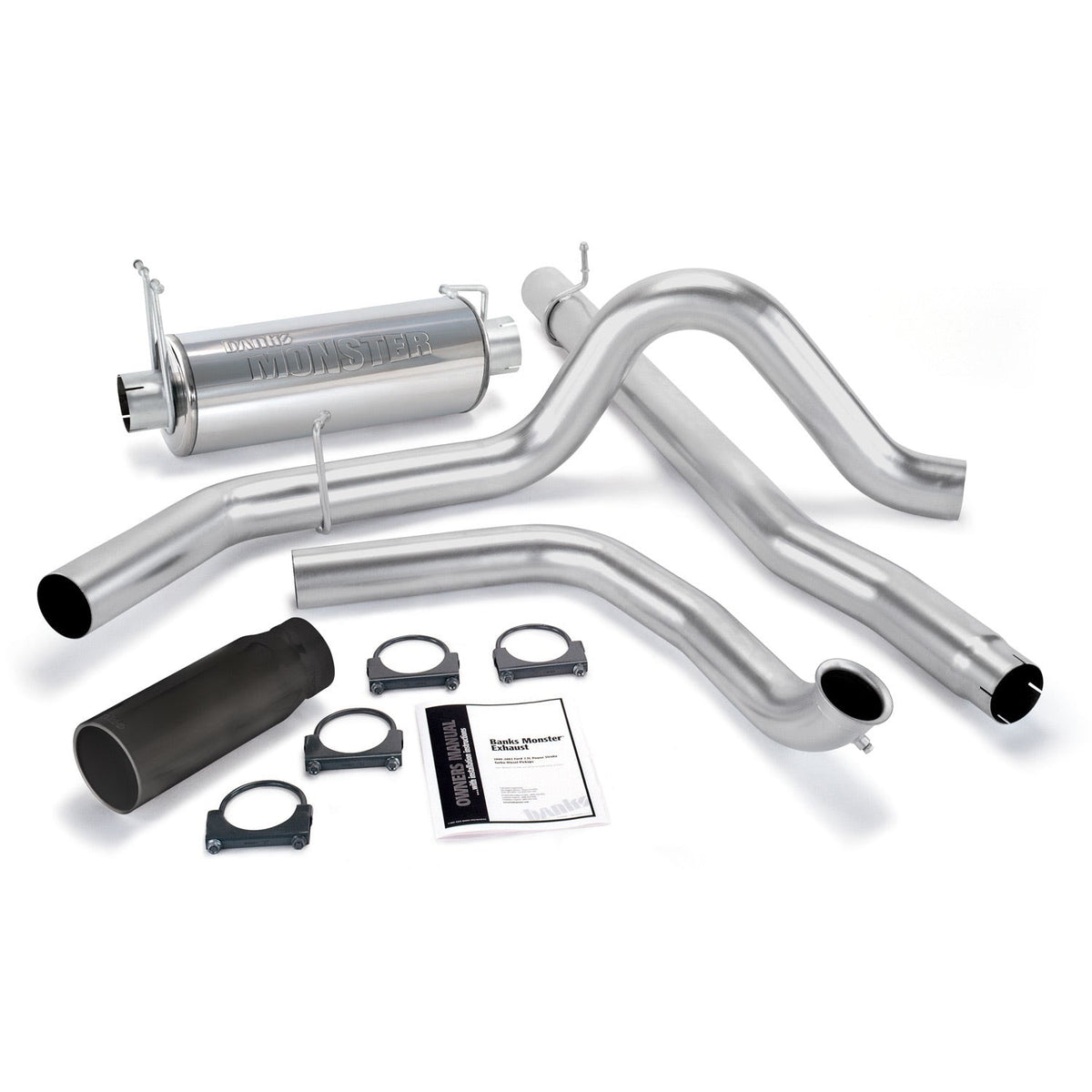 Monster Exhaust System Single Exit Black Round Tip 00-03 Ford 7.3L Excursion Banks Power