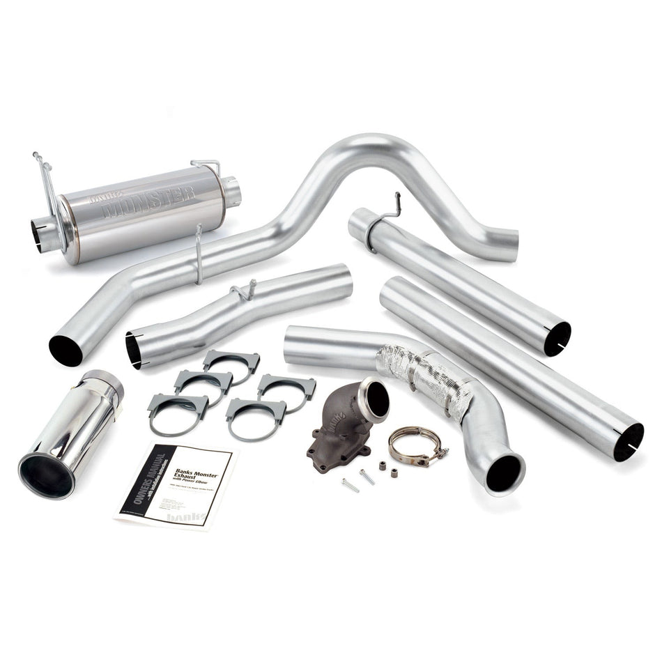 Monster Exhaust System W/Power Elbow Single Exit Chrome Round Tip 00-03 Ford 7.3L Excursion Banks Power