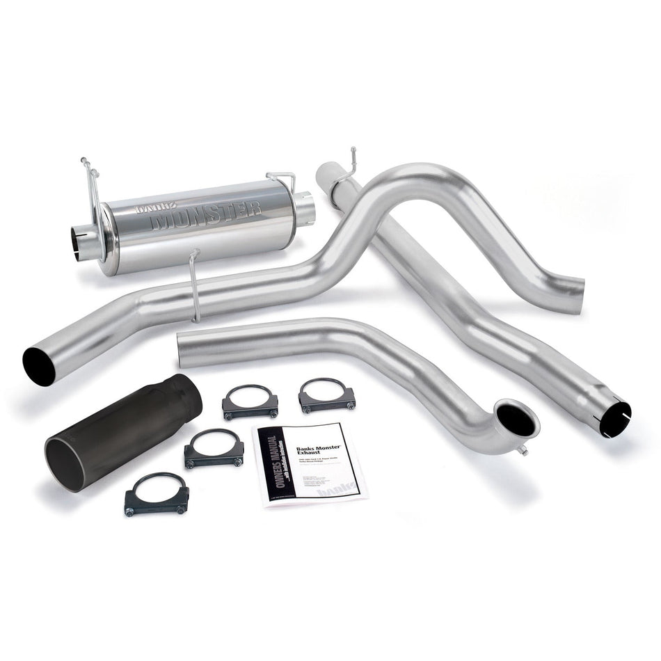 Monster Exhaust System Single Exit Black Round Tip 99 Ford 7.3L Truck W/Catalytic Converter Banks Power