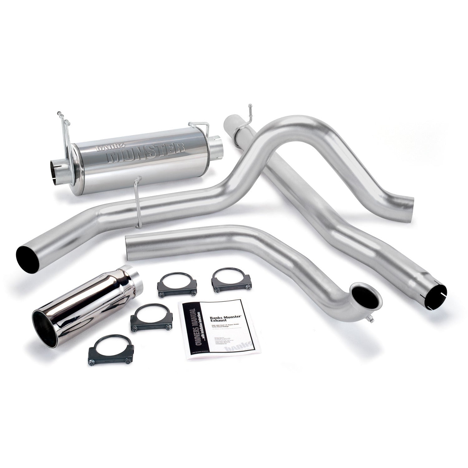 Monster Exhaust System Single Exit Chrome Round Tip 99 Ford 7.3L Truck Catalytic Converter Banks Power