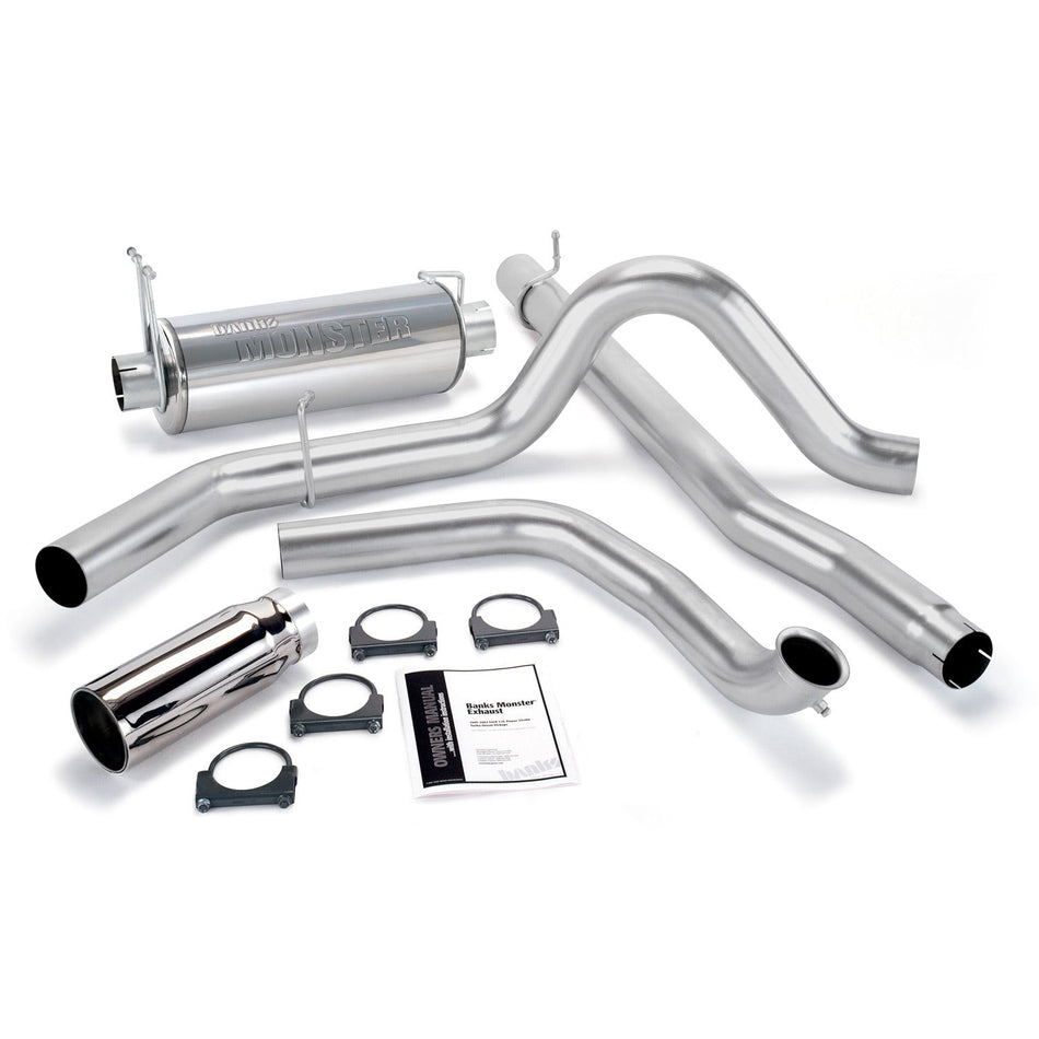 Monster Exhaust System Single Exit Chrome Round Tip 99 Ford 7.3L Truck Catalytic Converter Banks Power