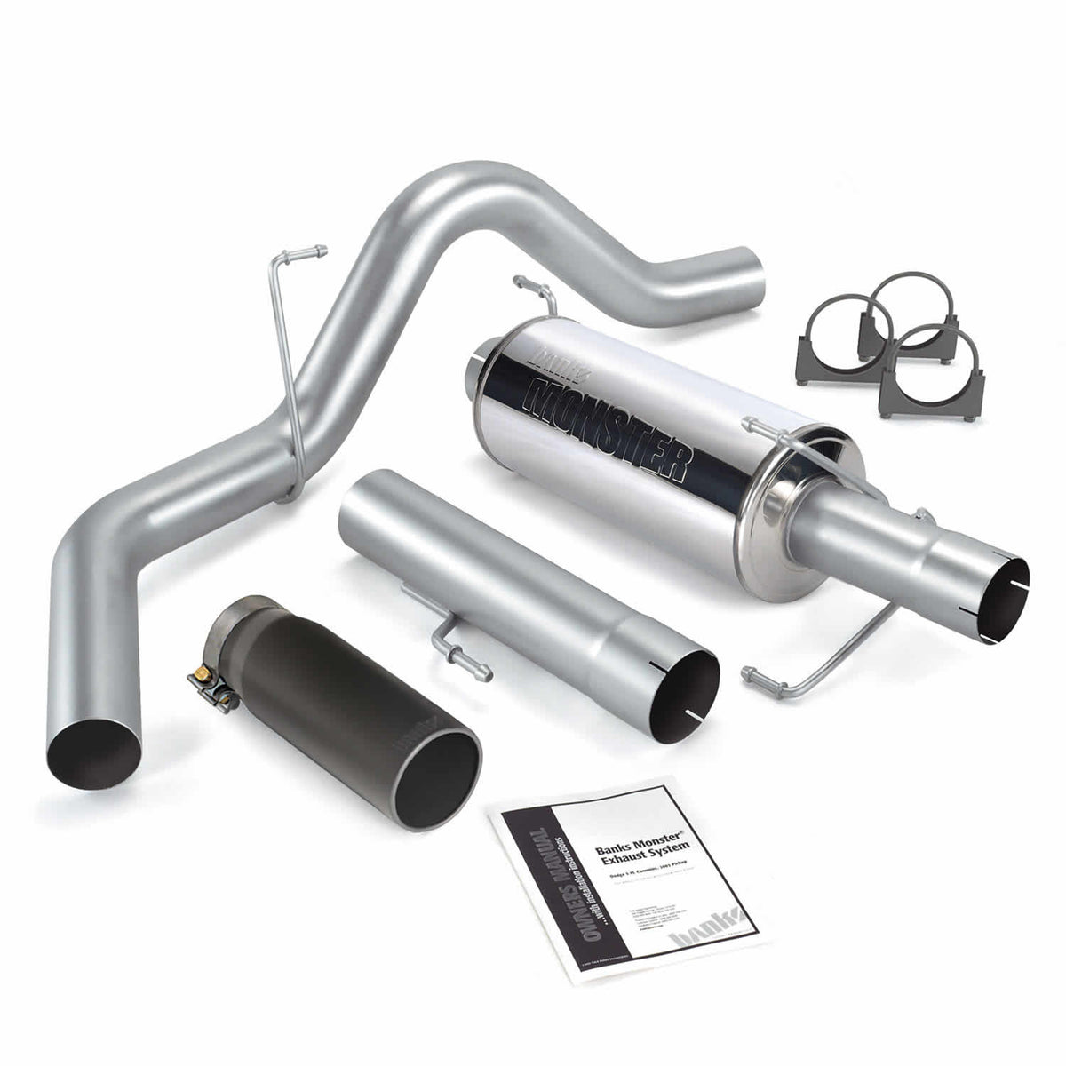 Monster Exhaust System Single Exit Black Round Tip 04-07 Dodge 5.9L 325hp CCLB Banks Power