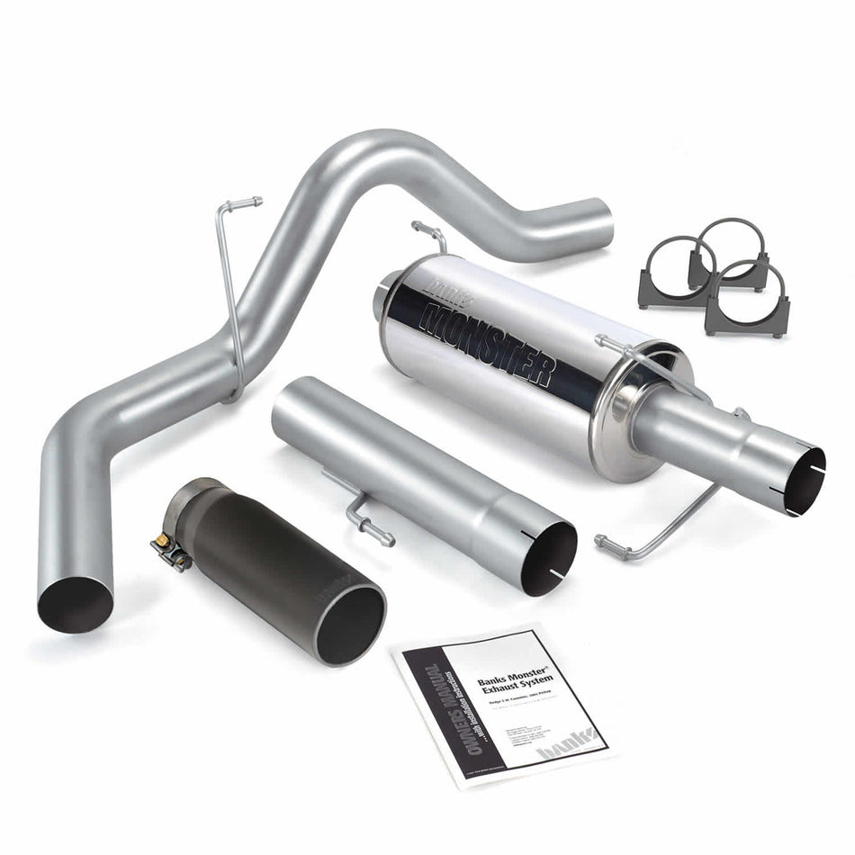 Monster Exhaust System Single Exit Black Round Tip 06-07 Dodge 325hp Mega Cab Banks Power