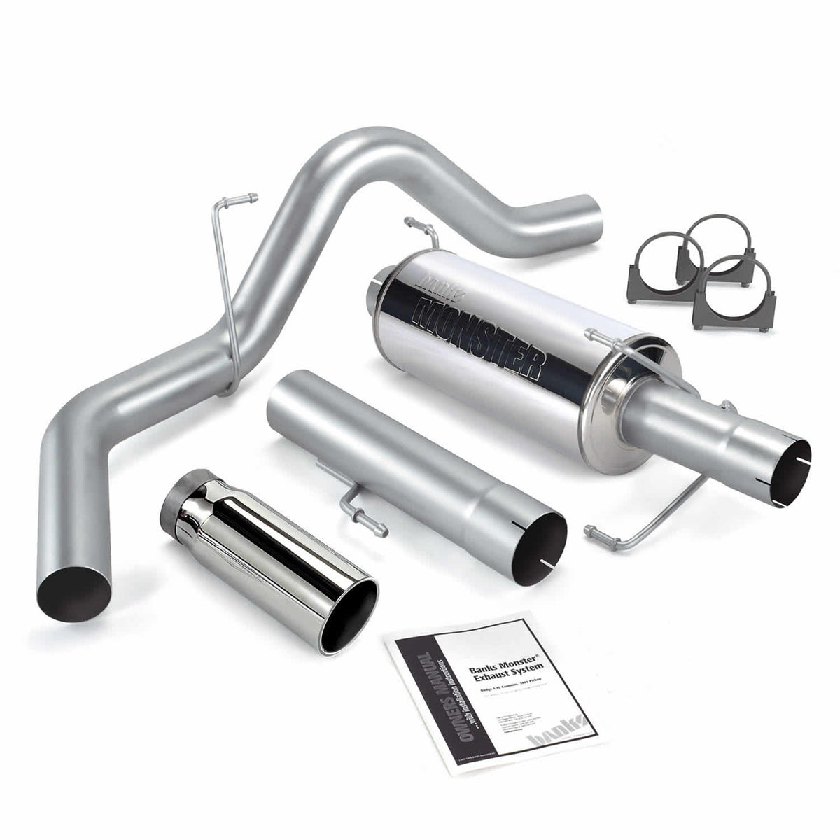 Monster Exhaust System Single Exit Chrome Round Tip 06-07 Dodge 5.9L 325hp Mega Cab Banks Power