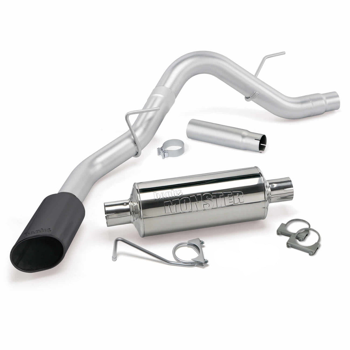 Monster Exhaust System Single Exit Black Ob Round Tip 15-19 F-150 2.7/3.5L EcoBoost 5.0L ECMB CCSB/MB Banks Power