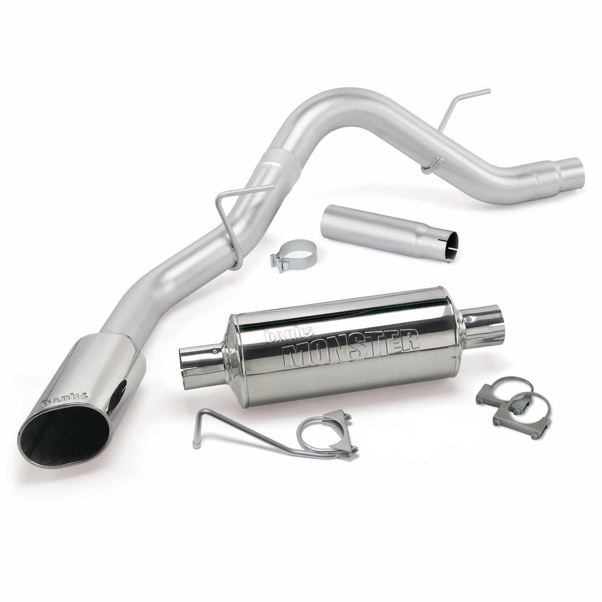 Monster Exhaust System Single Exit Chrome Ob Round Tip 15-19 F-150 2.7/3.5L EcoBoost 5.0L ECMB CCSB/MB Banks Power