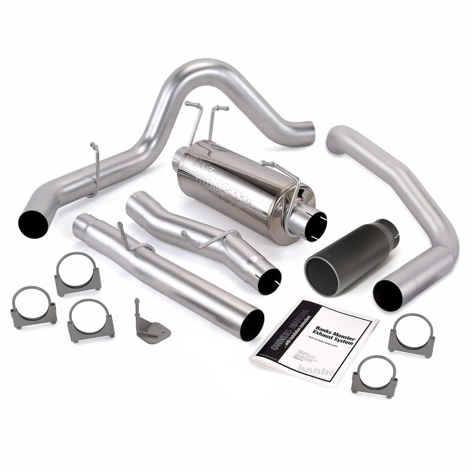 Monster Exhaust System Single Exit Black Round Tip 03-07 Ford 6.0L SCLB Banks Power