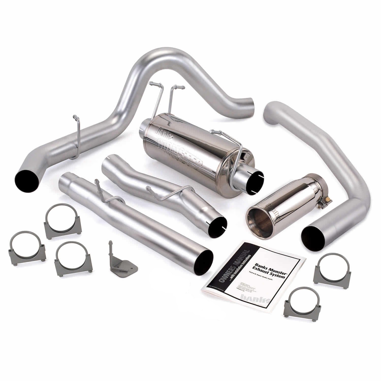 Monster Exhaust System Single Exit Chrome Round Tip 03-07 Ford 6.0L SCLB Banks Power