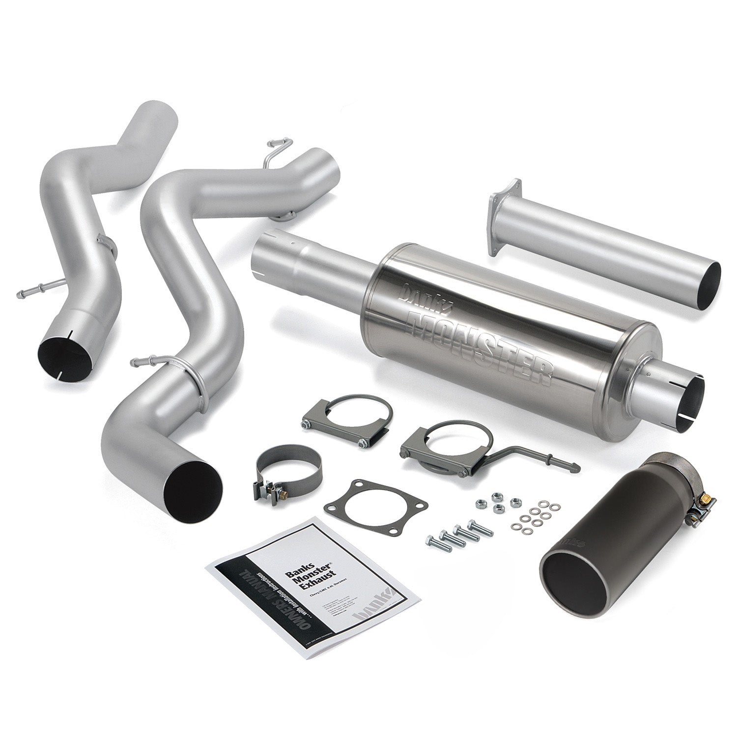 Monster Exhaust System Single Exit Black Round Tip 06-07 Chevy 6.6L SCLB Banks Power