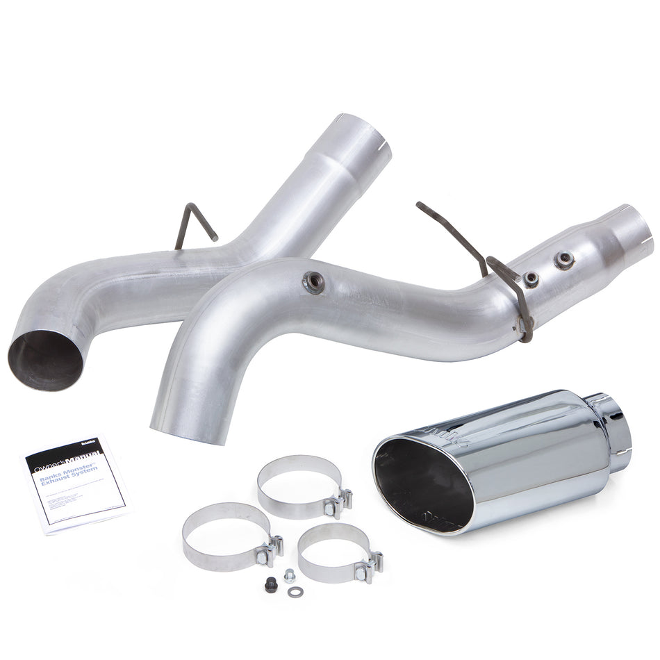 Monster Exhaust System 5-inch Single Exit Chrome Tip 2017- 2019 Chevy/GMC 2500/3500 Duramax 6.6L L5P Banks Power