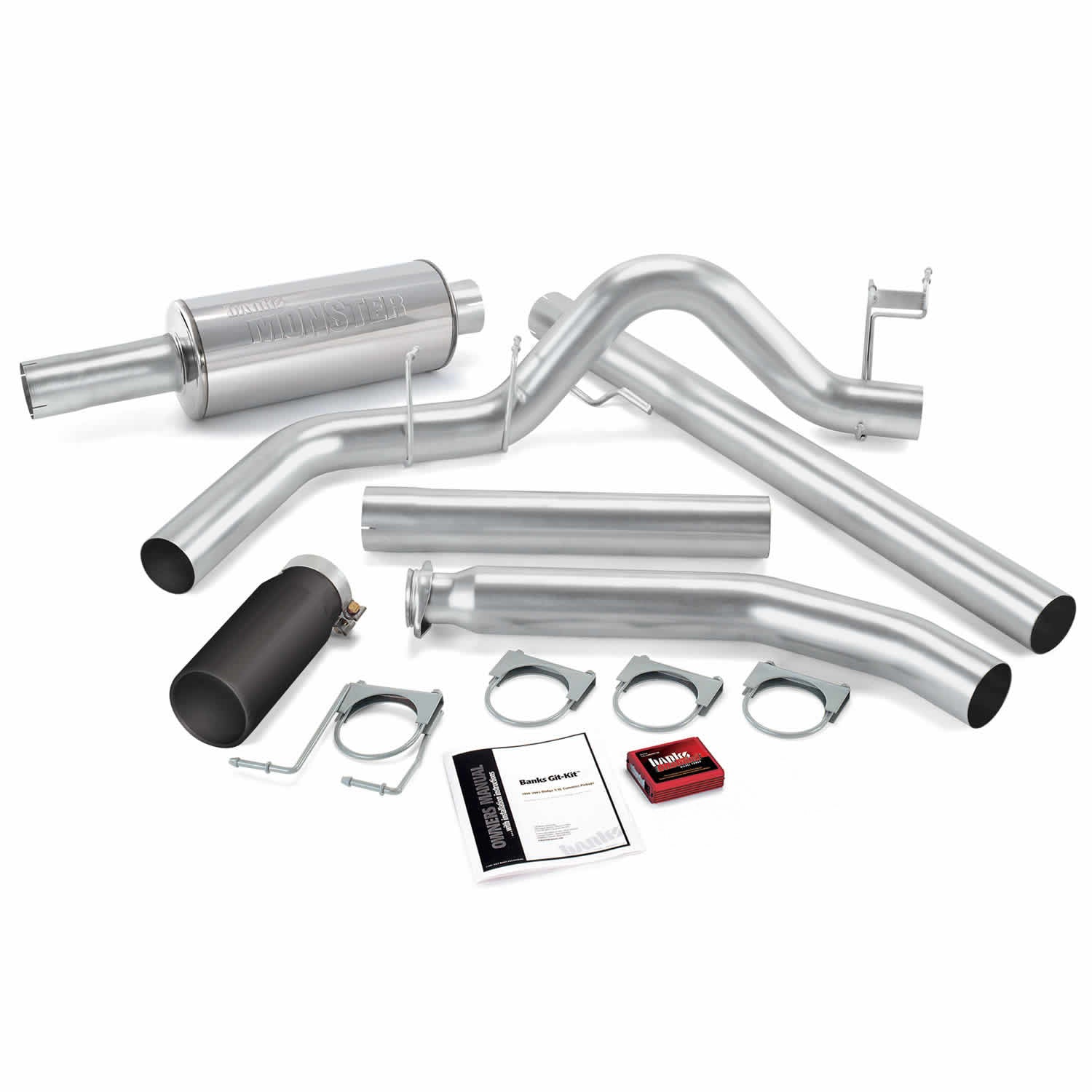 Git-Kit Bundle Power System W/Single Exit Exhaust Black Tip 98-00 Dodge 5.9L Extended Cab Banks Power