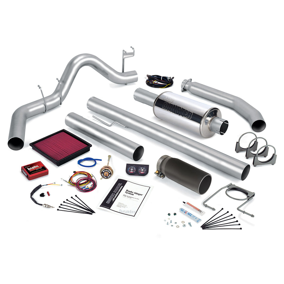 Stinger Bundle Power System W/Single Exit Exhaust Black Tip 98 Dodge 5.9L Standard Cab Banks Power