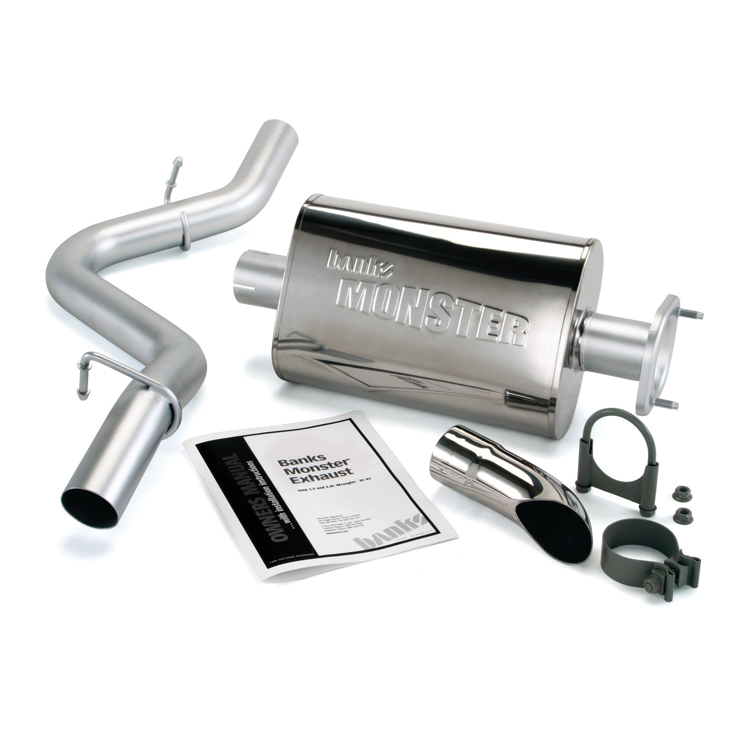 Monster Exhaust System Single Exit Chrome Ob Round Tip 91-95 Jeep 4.0L Wrangler Banks Power