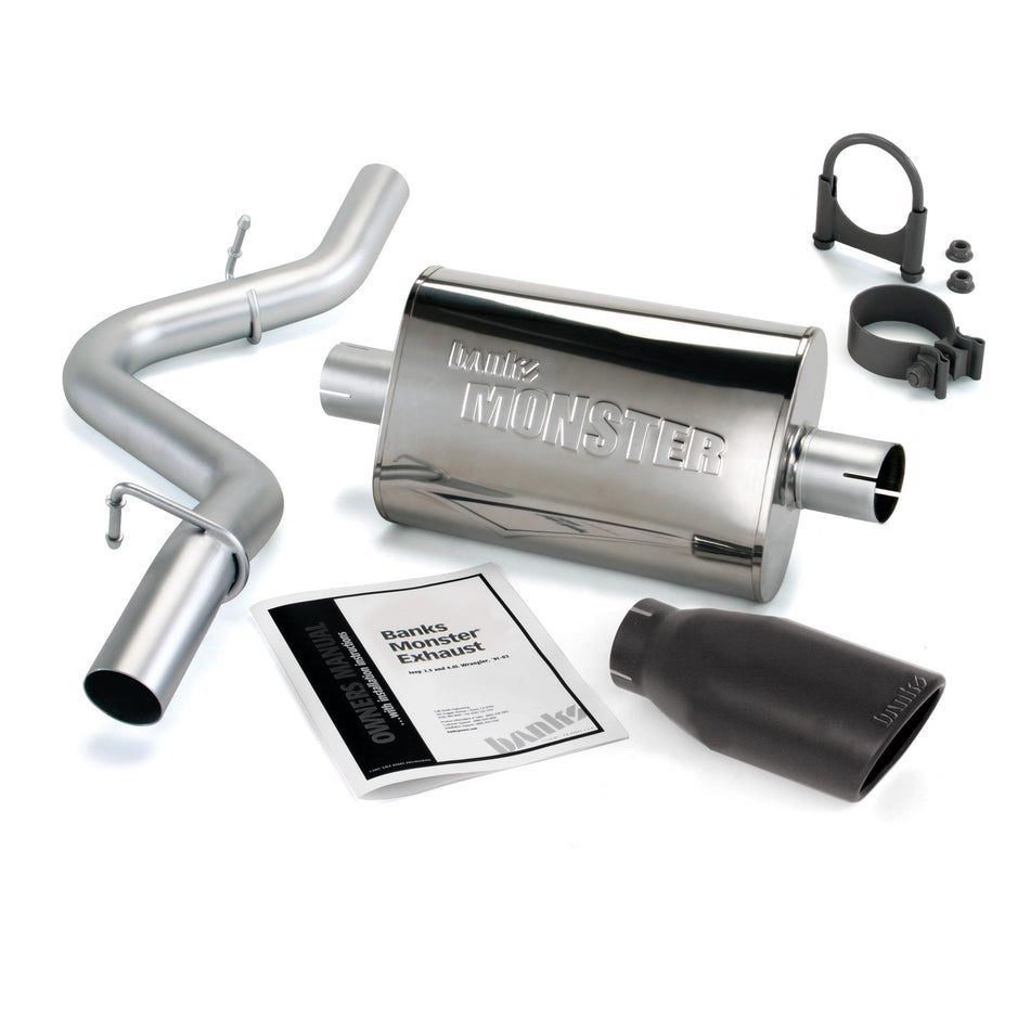 Monster Exhaust System Single Exit Black Ob Round Tip 97-99 Jeep 2.5/4.0L Wrangler Banks Power