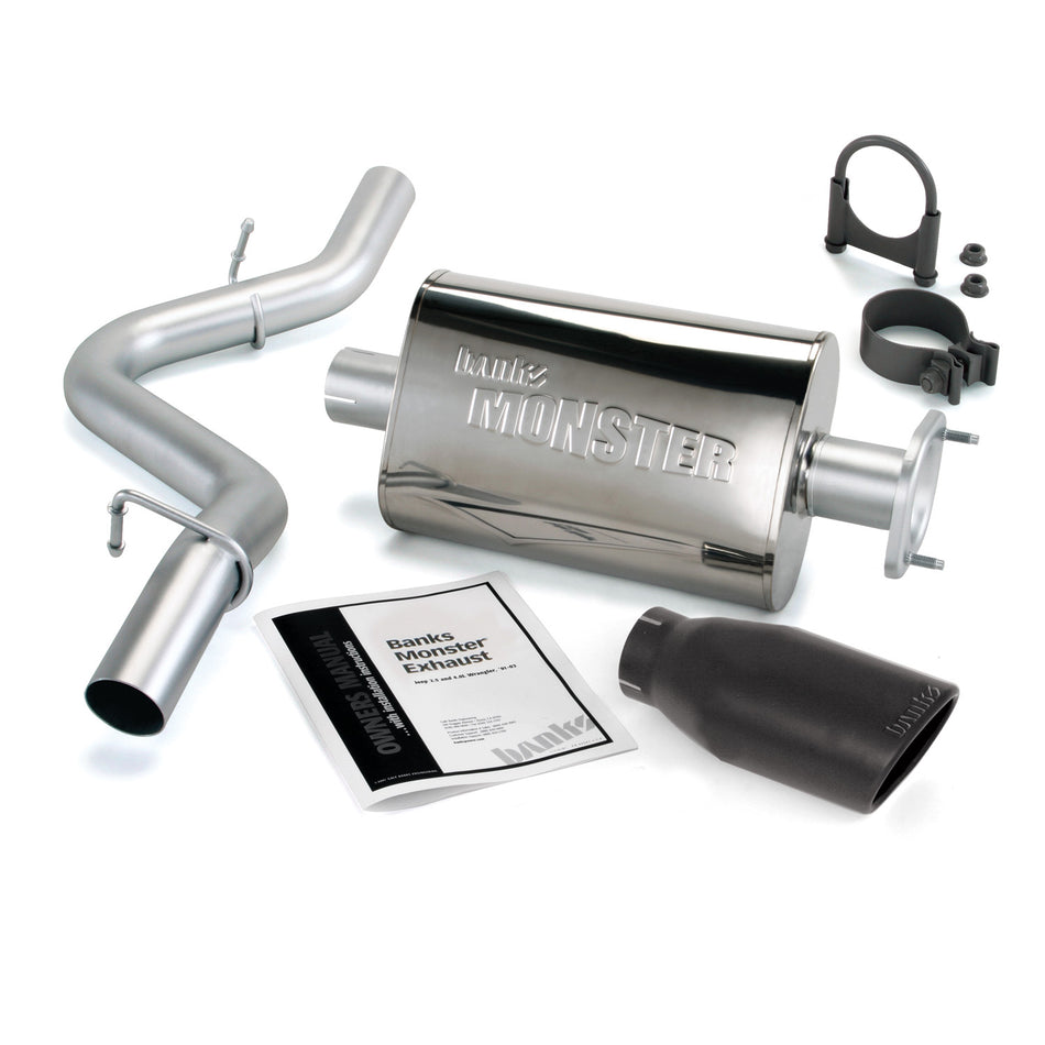 Monster Exhaust System Single Exit Black Ob Round Tip 00-03 Jeep 2.5/4.0L Wrangler Banks Power