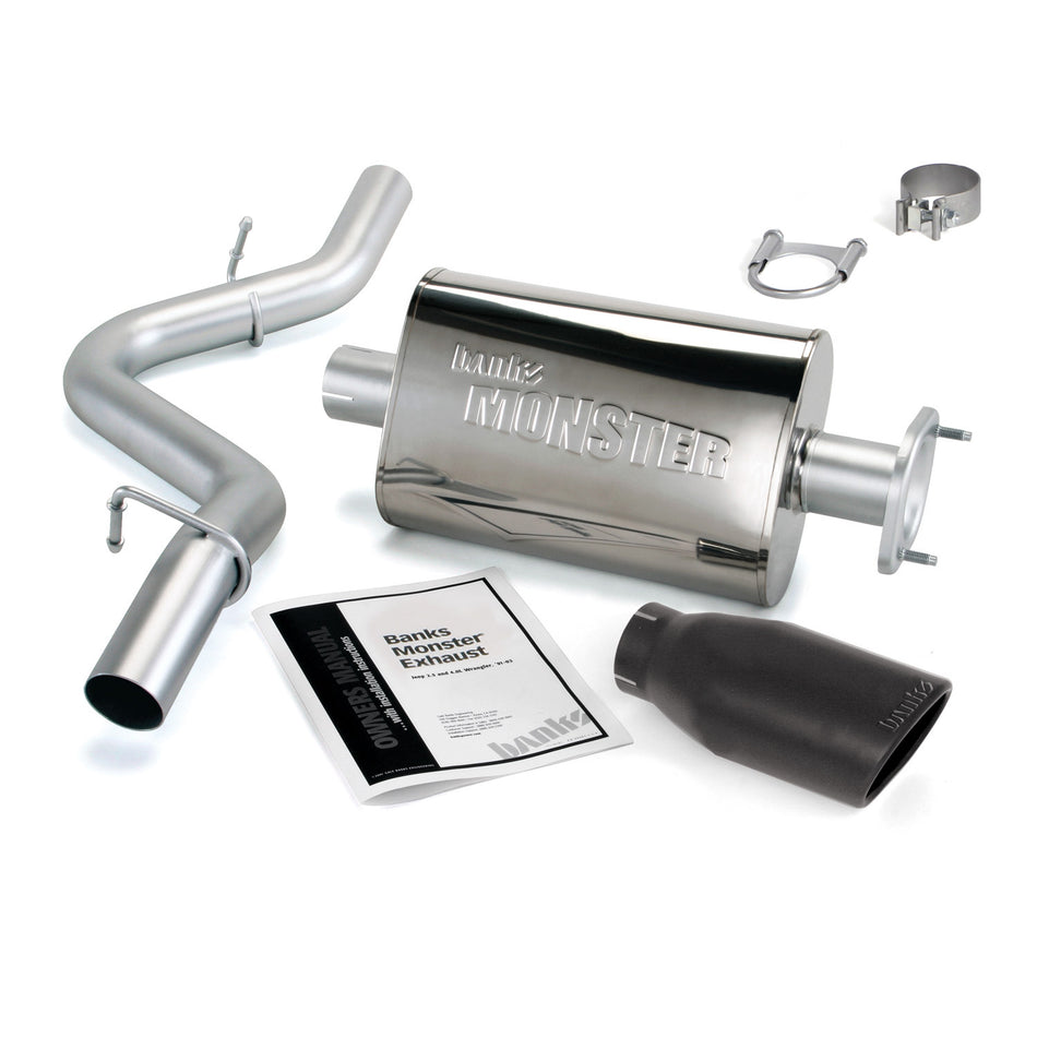 Monster Exhaust System Single Exit Black Ob Round Tip 04-06 Jeep 4.0L Wrangler Banks Power