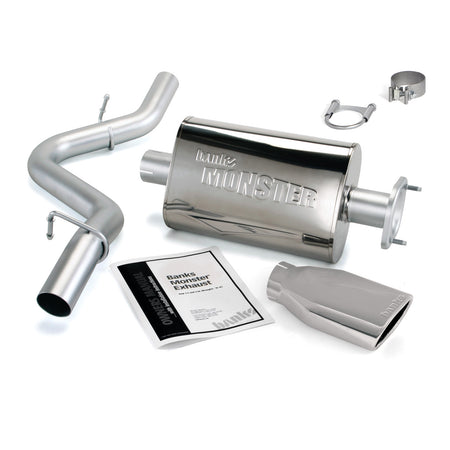 Monster Exhaust System Single Exit Chrome Ob Round Tip 04-06 Jeep 4.0L Wrangler Banks Power