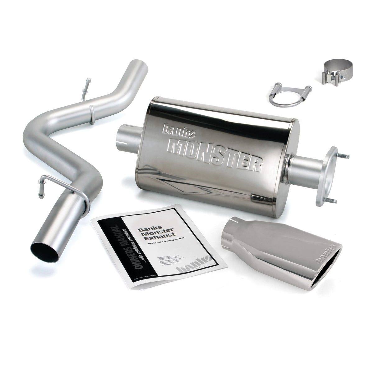 Monster Exhaust System Single Exit Chrome Ob Round Tip 04-06 Jeep 4.0L Wrangler TJ Banks Power