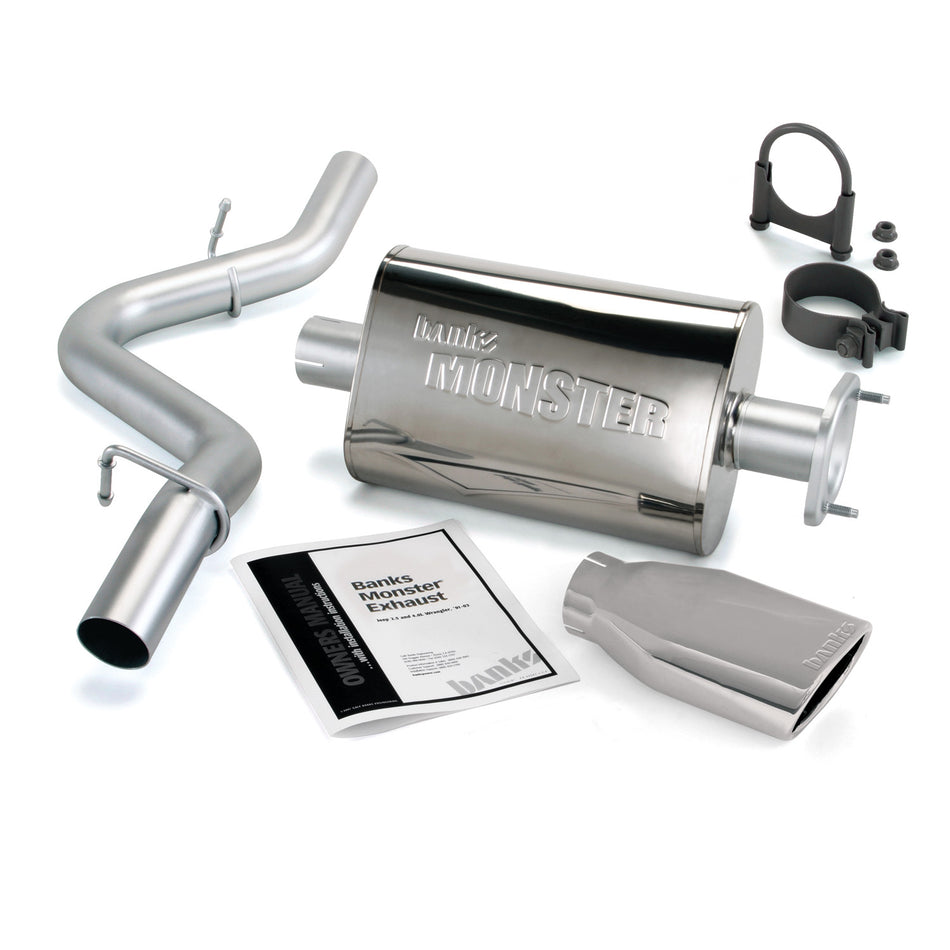 Monster Exhaust System Single Exit Chrome Ob Round Tip 04-06 Jeep 4.0L Wrangler Unlimited LJ Banks Power