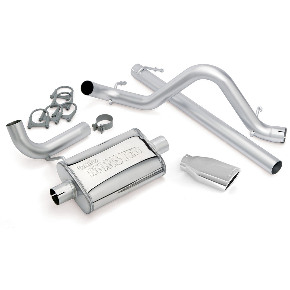 Monster Exhaust System Single Exit Chrome Ob Round Tip 07-11 Jeep 3.8L Wrangler 2 Door Banks Power