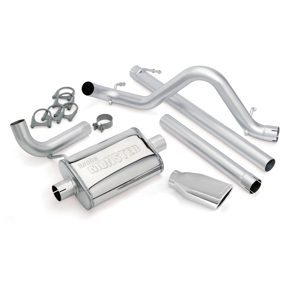 Monster Exhaust System Single Exit Chrome Ob Round Tip 07-11 Jeep 3.8L Wrangler Unlimited 4 Door Banks Power