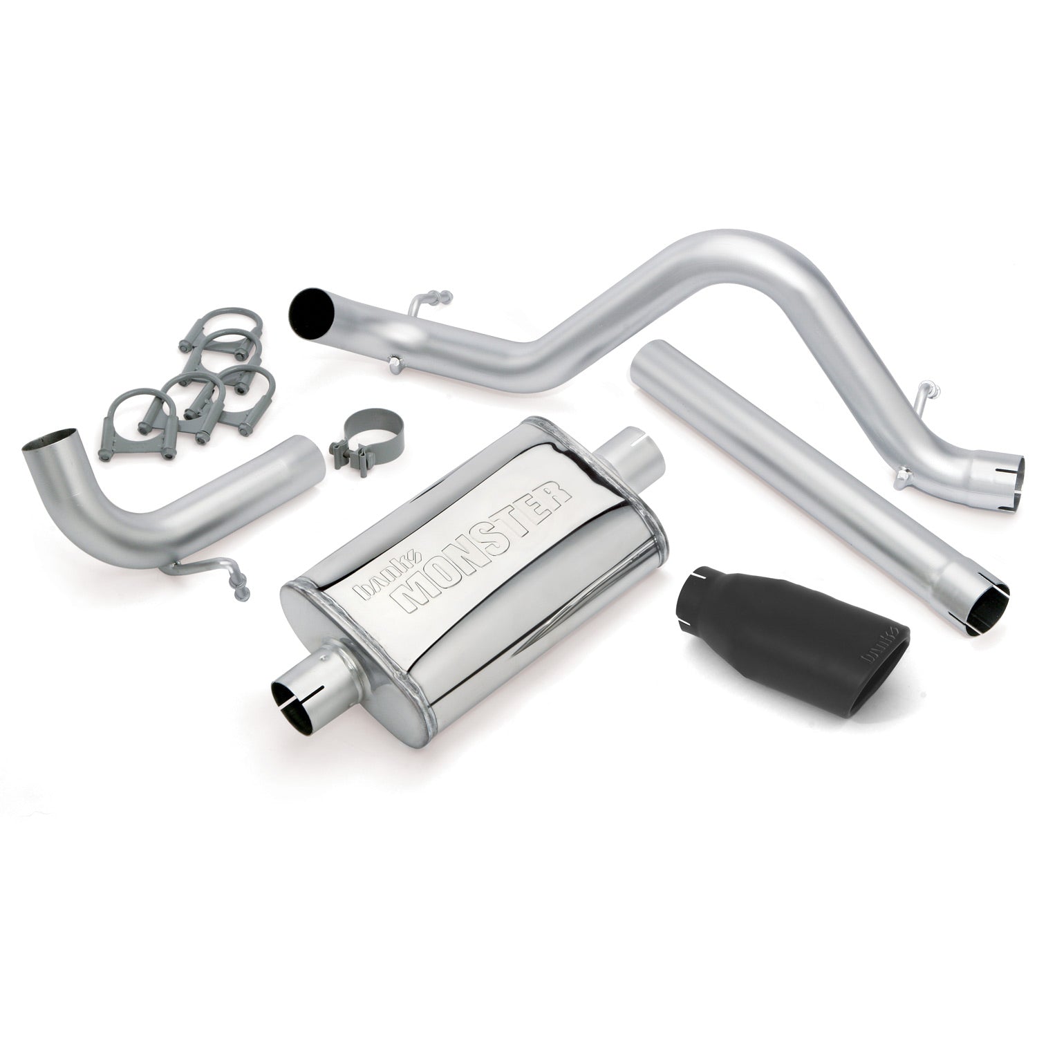 Monster Exhaust System Single Exit Black Ob Round Tip 12-18 Jeep 3.6L Wrangler JK Unlimited 4 Door Banks Power