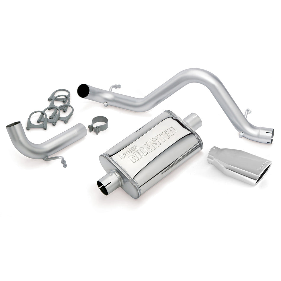 Monster Exhaust System Single Exit Chrome Ob Round Tip 12-18 Jeep 3.6L Wrangler JK All 4 Door Banks Power